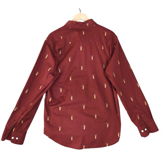 Bonobos Men’s L/S Button Down Shirt L Red Skiing Cats Print Long Sleeve Camp - Picture 4 of 9